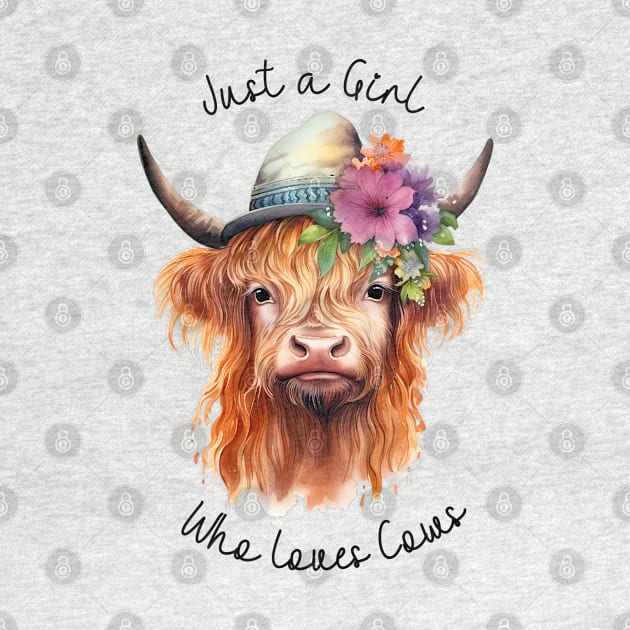 Just a Girl Who Loves Cows Highland Cow Watercolor Art by AdrianaHolmesArt